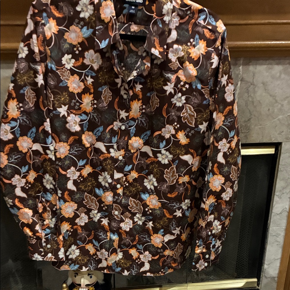 Lands' End Floral Blouse - Brown and Orange